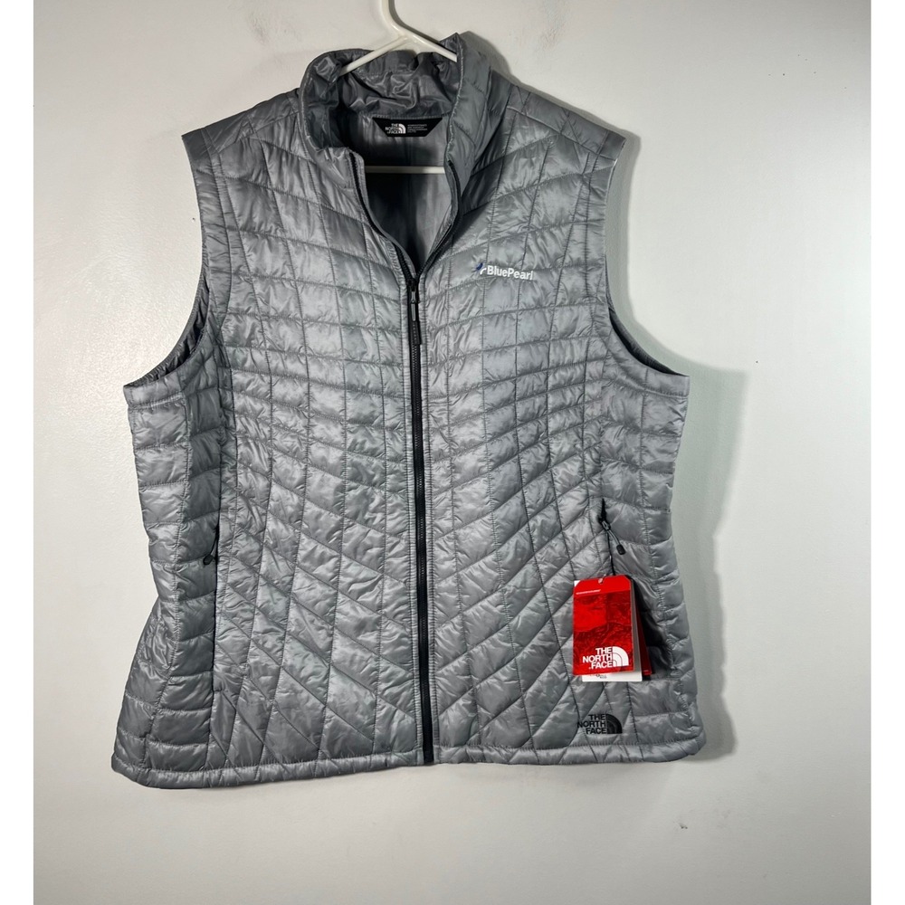The North Face Womens Thermoball Trek Vest Mid Grey XXL Logo Blue Pearl NWT